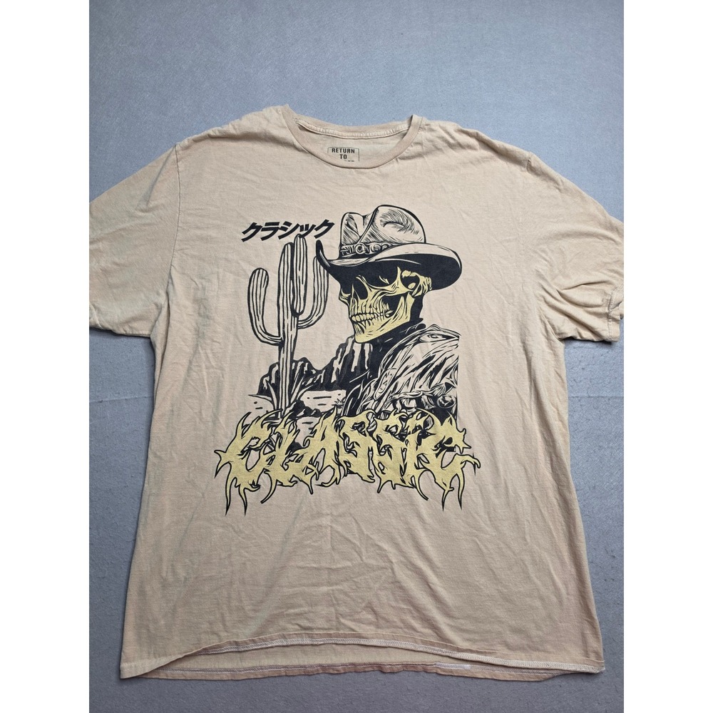 Return To Sender T-Shirt Men 2XL Beige 100% Cotton Skeleton Graphic Short Sleeve